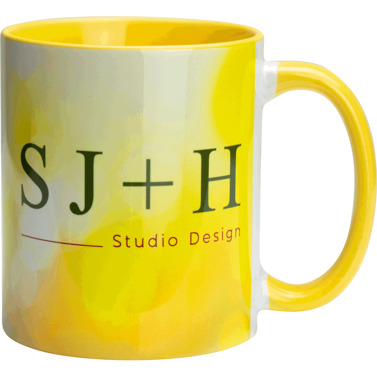 Two-Tone Full Colour Mug Yellow Yellow Ceramic Mugs Black and White London