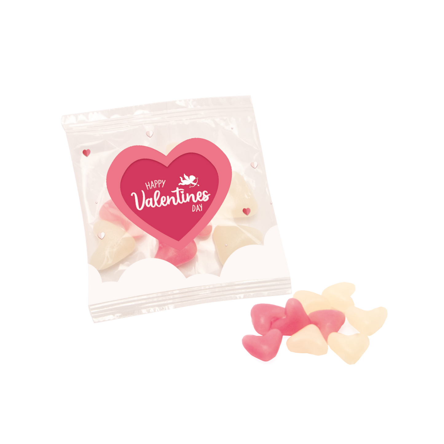 Valentines Flow Bag 20g White & Pink Jelly Hearts Sweets & Confectionery Black and White London