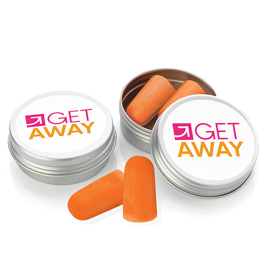 Pair of Ear Plugs in a Tin Travel Accessories Black and White London