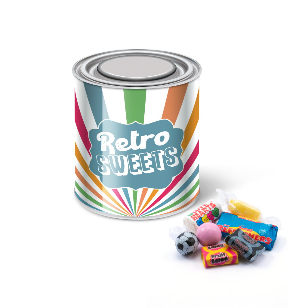 Large Paint Tin with Retro Sweets Black and White London