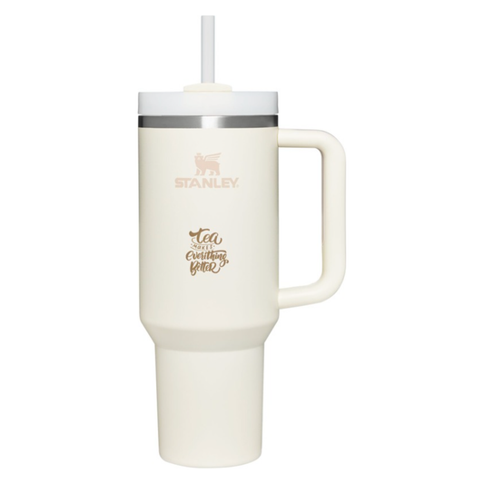Custom Official Stanley Quencher H2.0 FlowState™ in Cream Travel Mugs & Bottles Black and White London