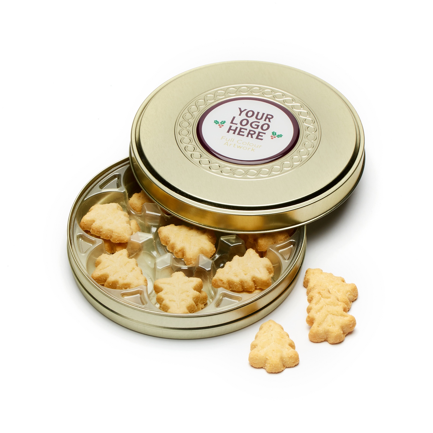 Winter Collection - Shallow Gold Treat Tin - Festive Shortbread Biscuits Black and White London