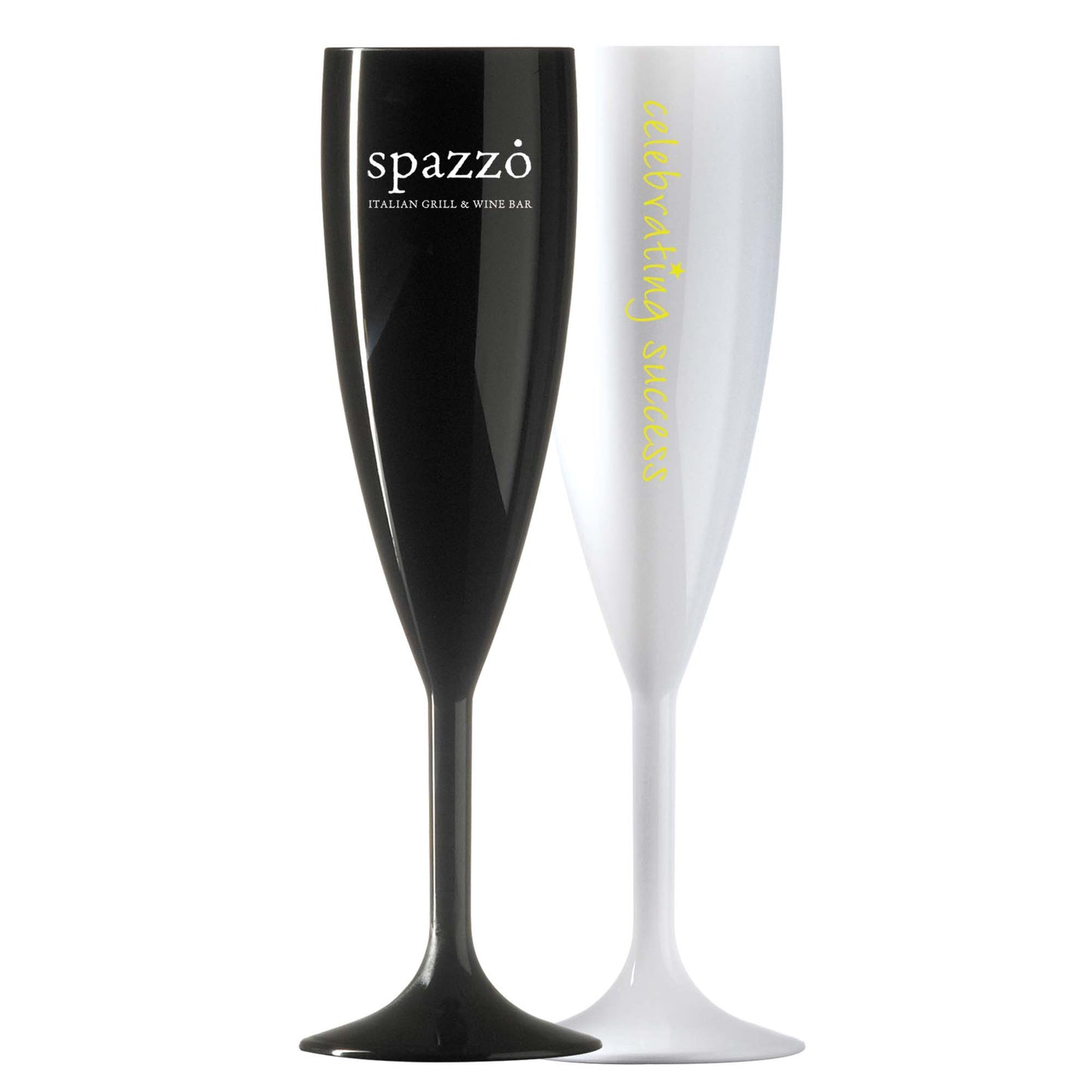 Reusable Plastic Champagne Flute (187ml/6.6oz) Black & White Stemmed Black and White London