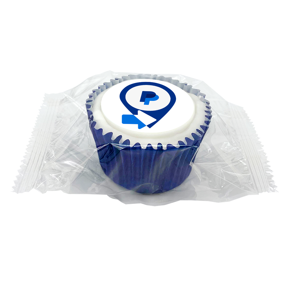 Individually Wrapped Iced-Filled Cupcakes with Printed Iced Topper Black and White London