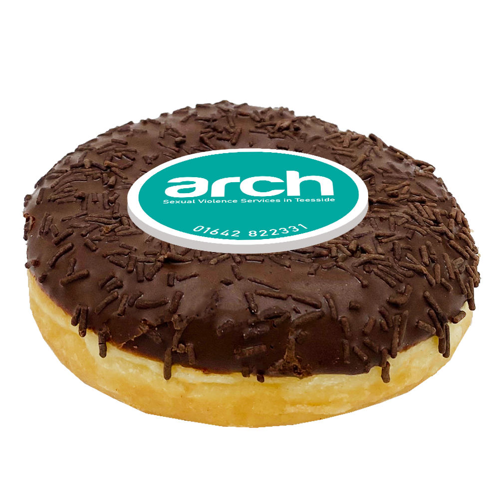 Printed Iced Logo Chocolate Doughnut Black and White London