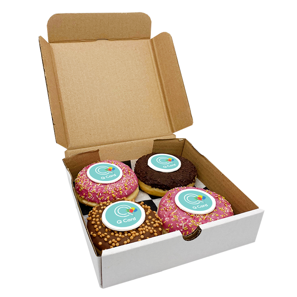 4 Pack Gift Set of Printed Iced Logo Doughnuts  Black and White London
