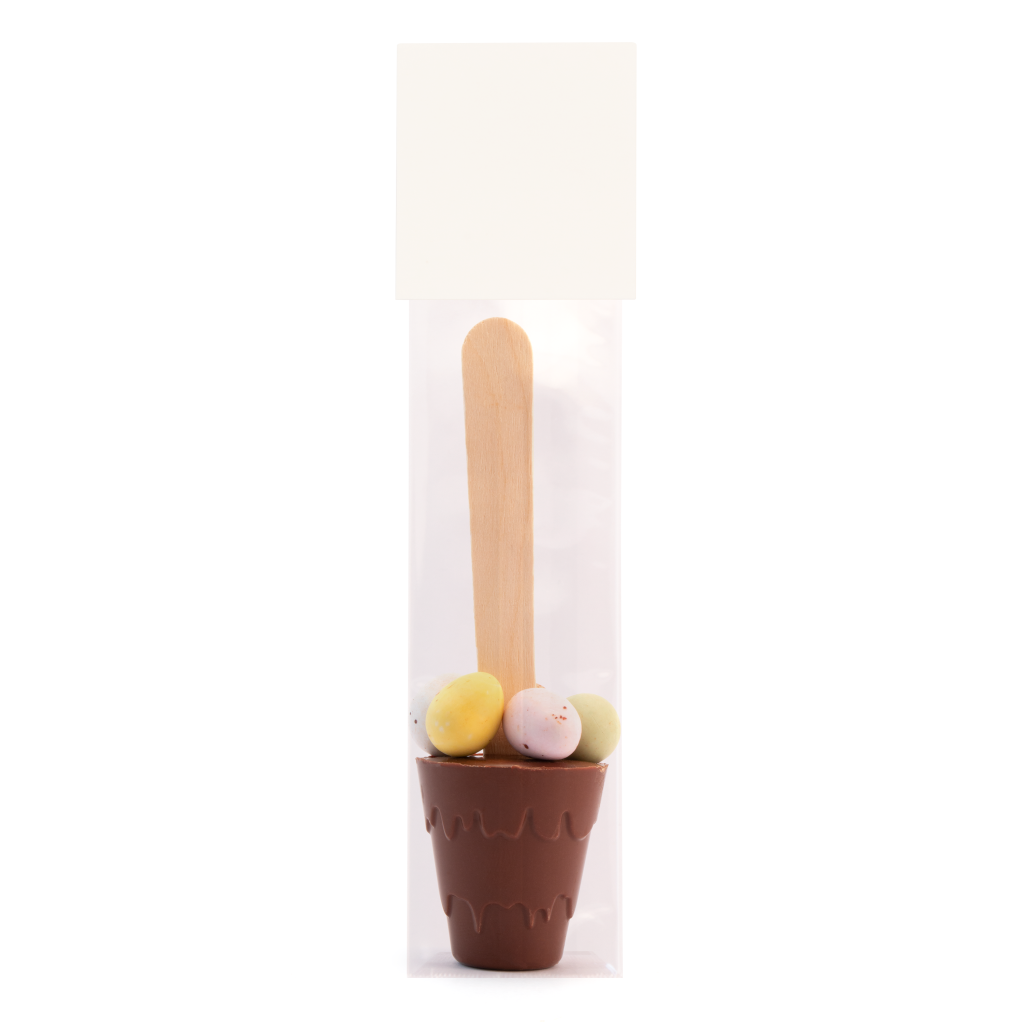 Easter Info Card with Hot Choc Spoon with Speckled Eggs Black and White London