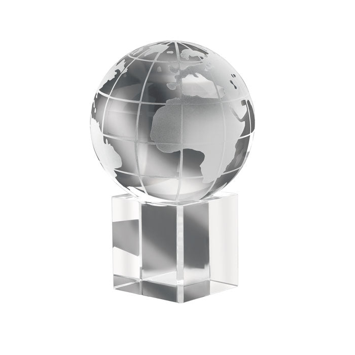 Engraved Executive Crystal Globe Paperweight Black and White London