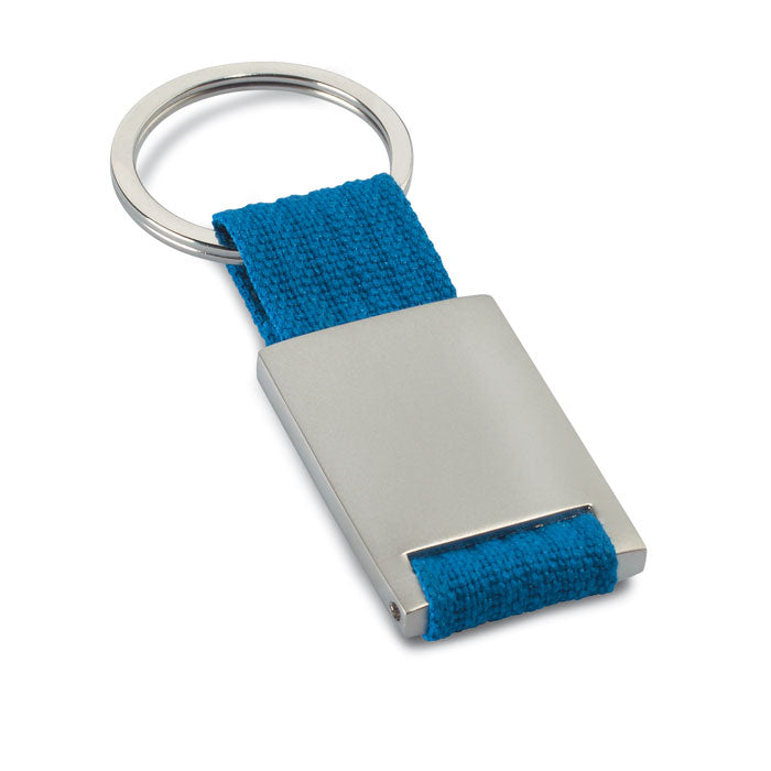 Metal/Polyester Keyring in Silver/Blue Black and White London