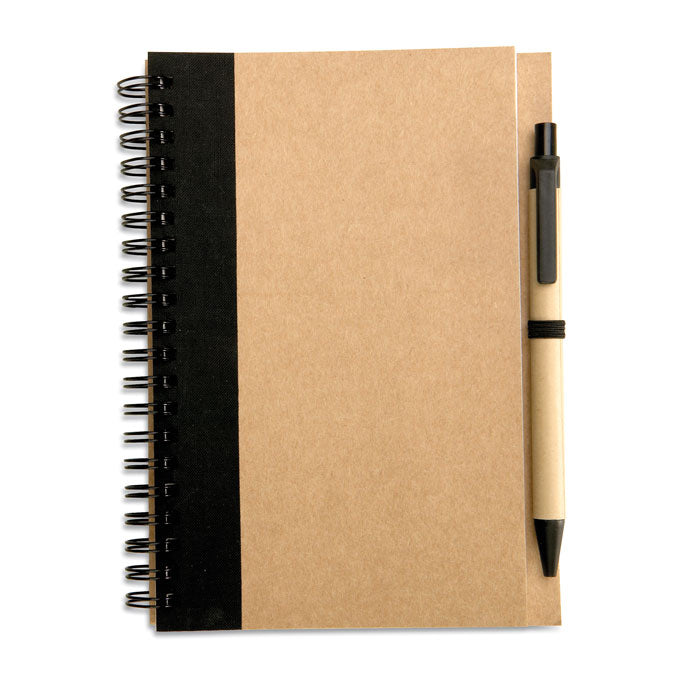 Recycled Paper A6 Notebook & Pen Set in Natural/Black Black and White London