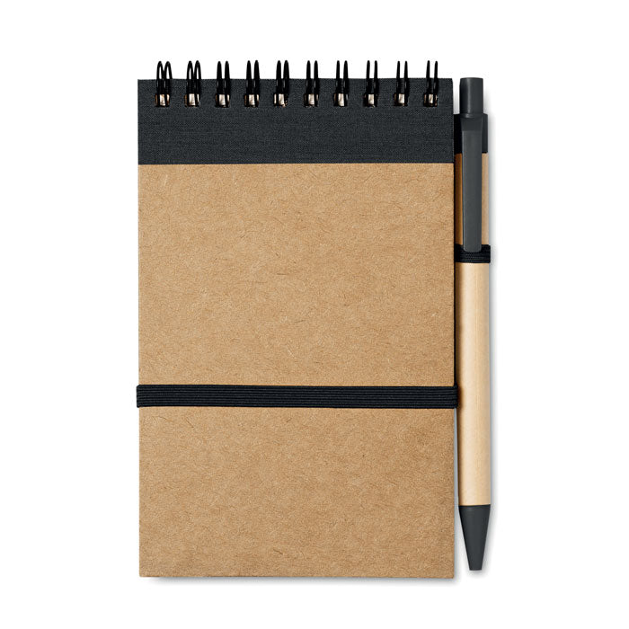 Recycled Paper A6 Notepad & Pen Set in Natural/Black Black and White London