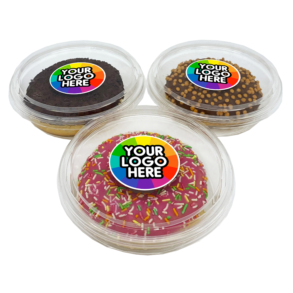 Printed Iced Logo Doughnuts in Individual Eco Tub    