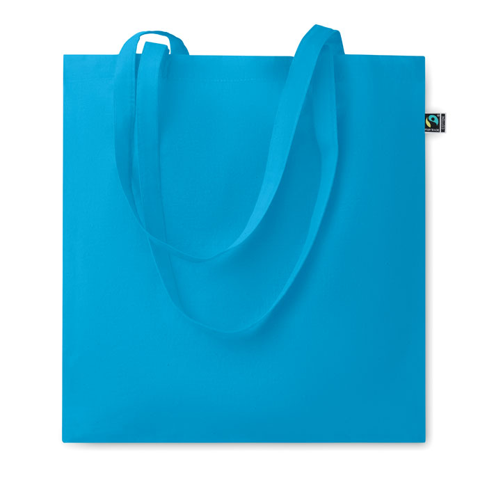 5oz Coloured Fairtrade Cotton Tote Bag in Cyan Blue Fairtrade & Organic Tote Bags Black and White London