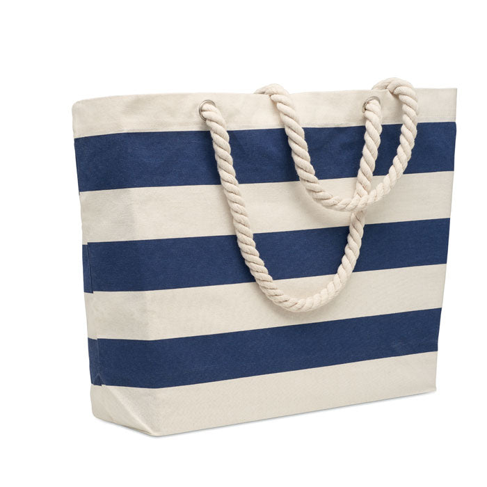 Premium Stripe Cotton Canvas Beach Bag in Navy/Natural Cotton & Jute Bags Black and White London