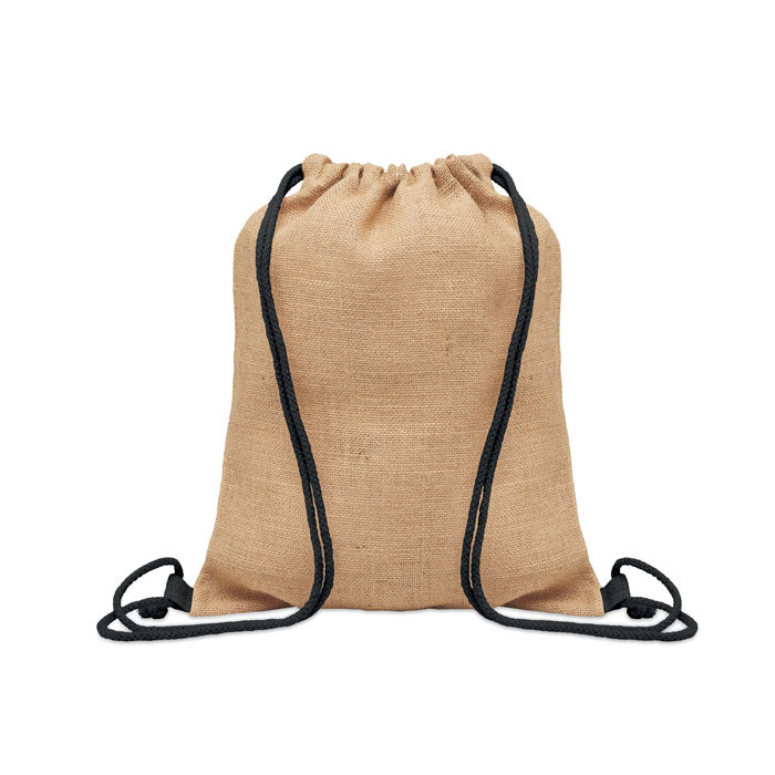Drawstring Jute Bag with Black Handles Tote Bags Black and White London