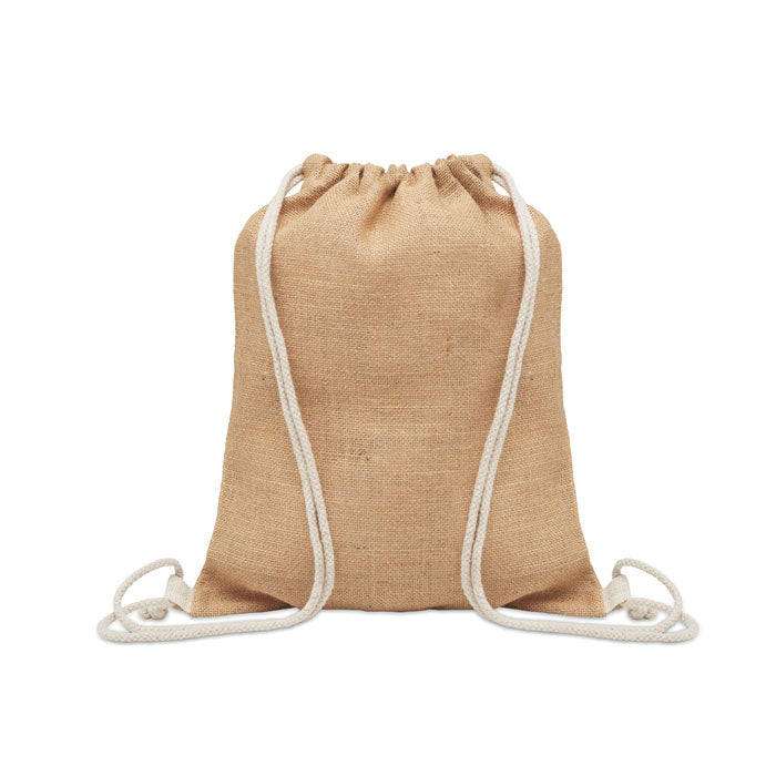 Drawstring Jute Bag with Natural Handles Tote Bags Black and White London