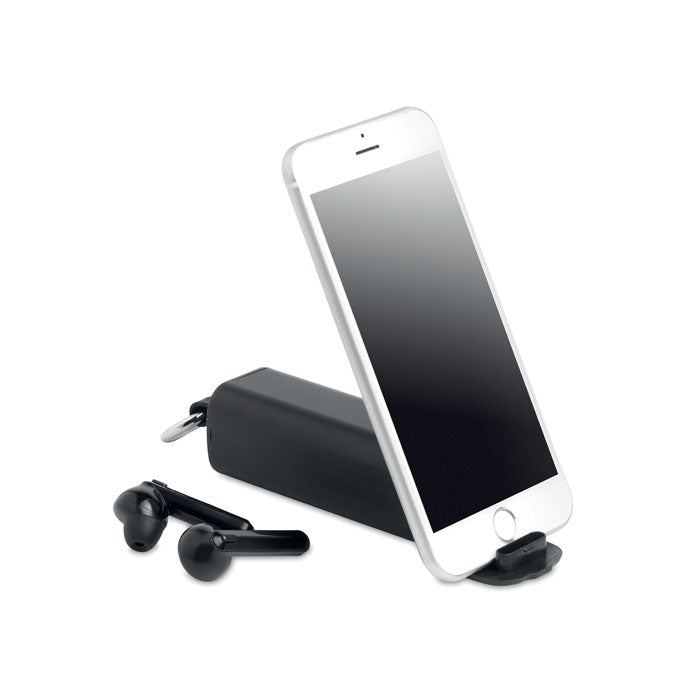 Wireless Earbud Earphones with 2-in-1 Phone Stand Earphones & Headphones Black and White London