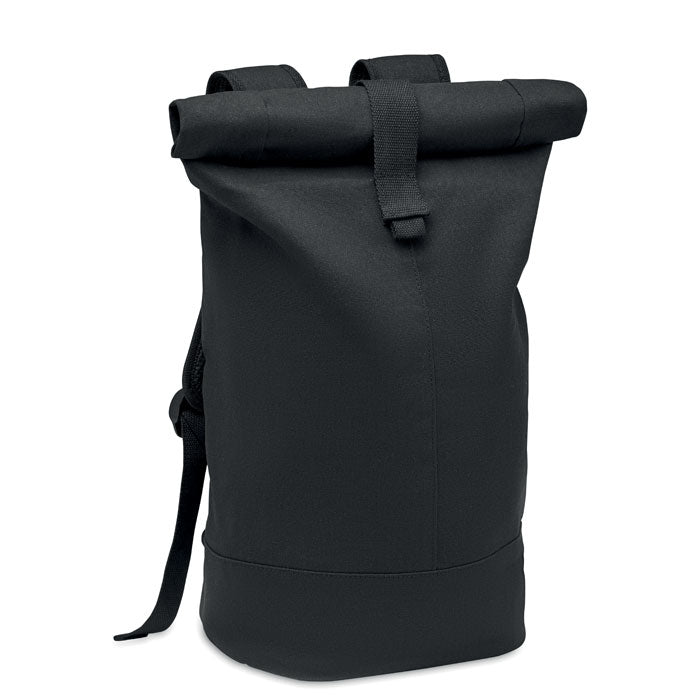 Rolltop Washed Canvas Backpack Black and White London