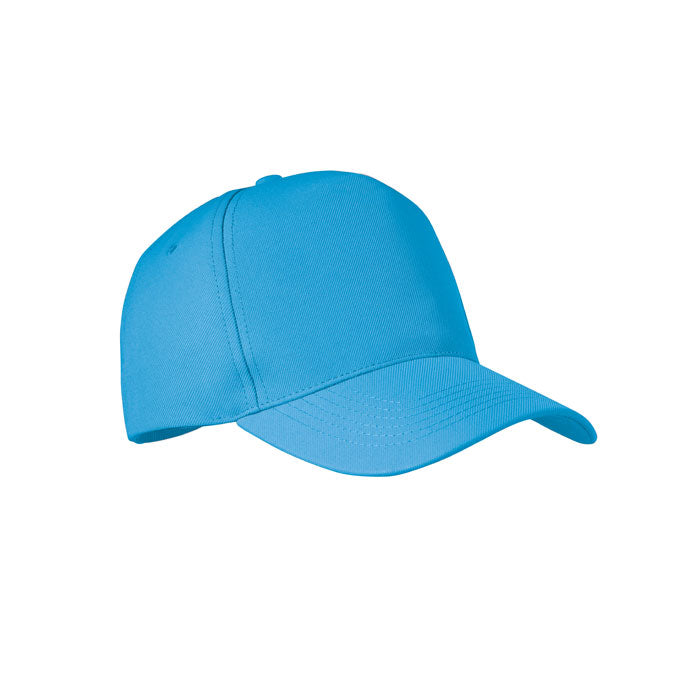Recycled RPET 5 Panel Baseball Cap in Cyan Blue Hats & Caps Black and White London