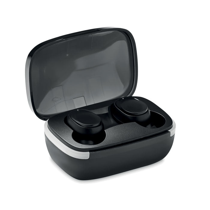 Black Wireless Earbuds in Charging Case  Black and White London