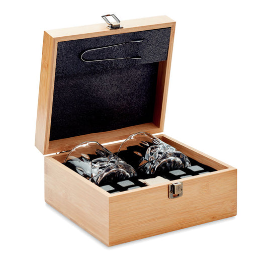 Whisky Set In Bamboo Box  Black and White London