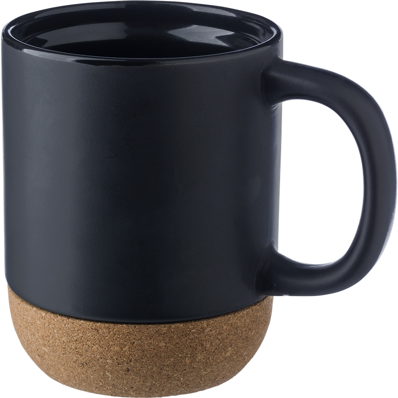 420ml Ceramic mug with Cork Base White Ceramic Mugs Black and White London