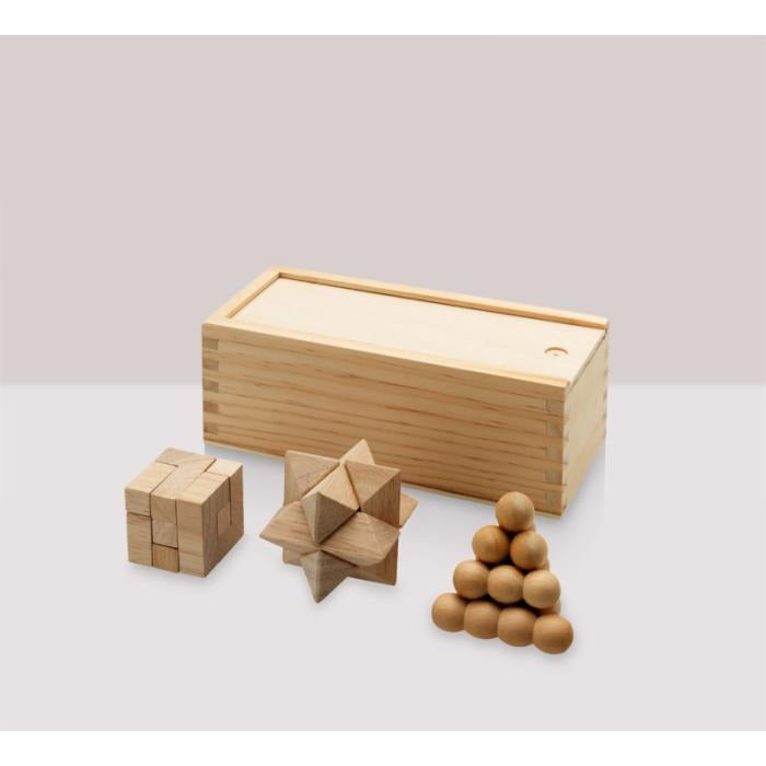 Brainiac 3-piece Wooden Brain Teaser Set Games Black and White London