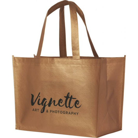 Alloy Metallic Laminated Non-Woven Shopper Non-Woven Tote Bags Black and White London