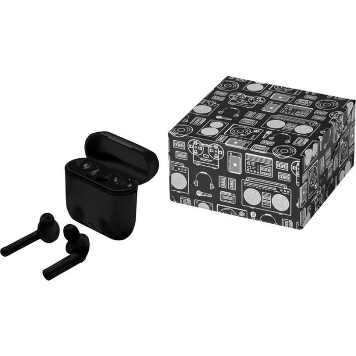 Essos Wireless Auto Pair Earbuds Black and White London