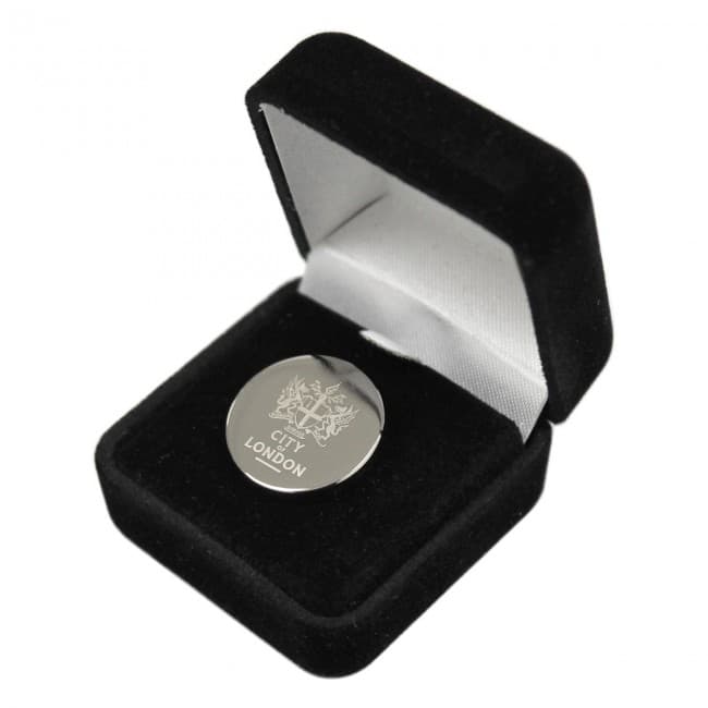 Executive Metal Engraved Pin Badge Black and White London