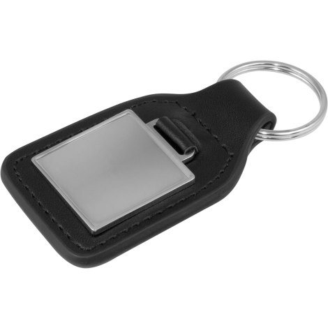 Square Leather Keyring with Box Black and White London