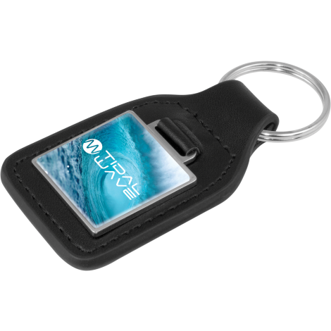 Square Leather Keyring with Box  Black and White London