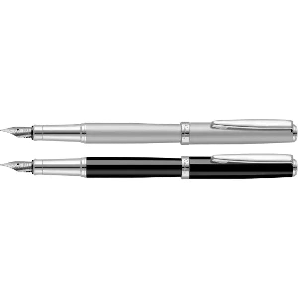 Montfort Fountain Pen - Silver Black and White London