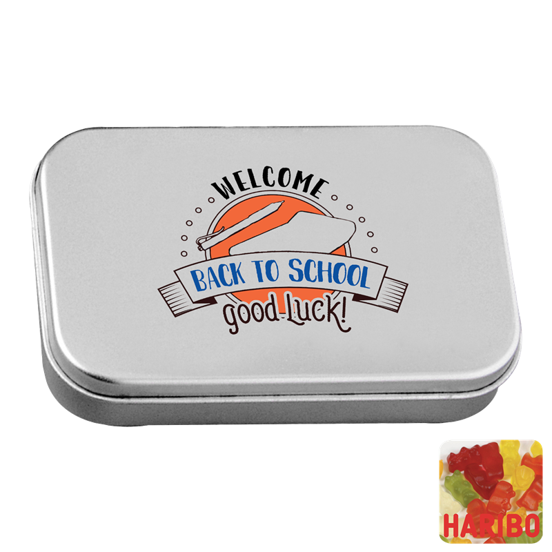 Large hinged tin with Haribo gold bears Black and White London