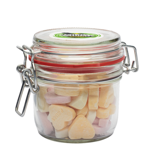 490g Glass jar filled with sugar hearts Sweets & Confectionery   