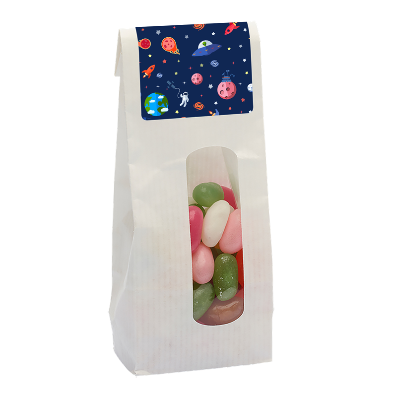 110g Kraft Bag filled with jelly beans Sweets & Confectionery Black and White London
