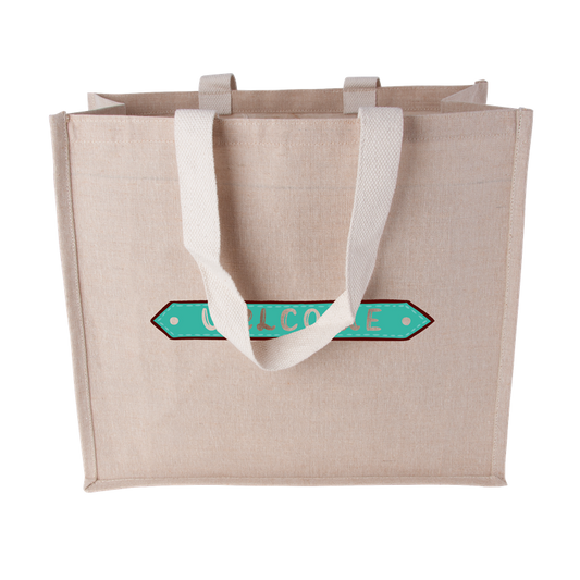 Heavy Canvas Tote Shopper with Woven Handles Cotton & Jute Bags Black and White London