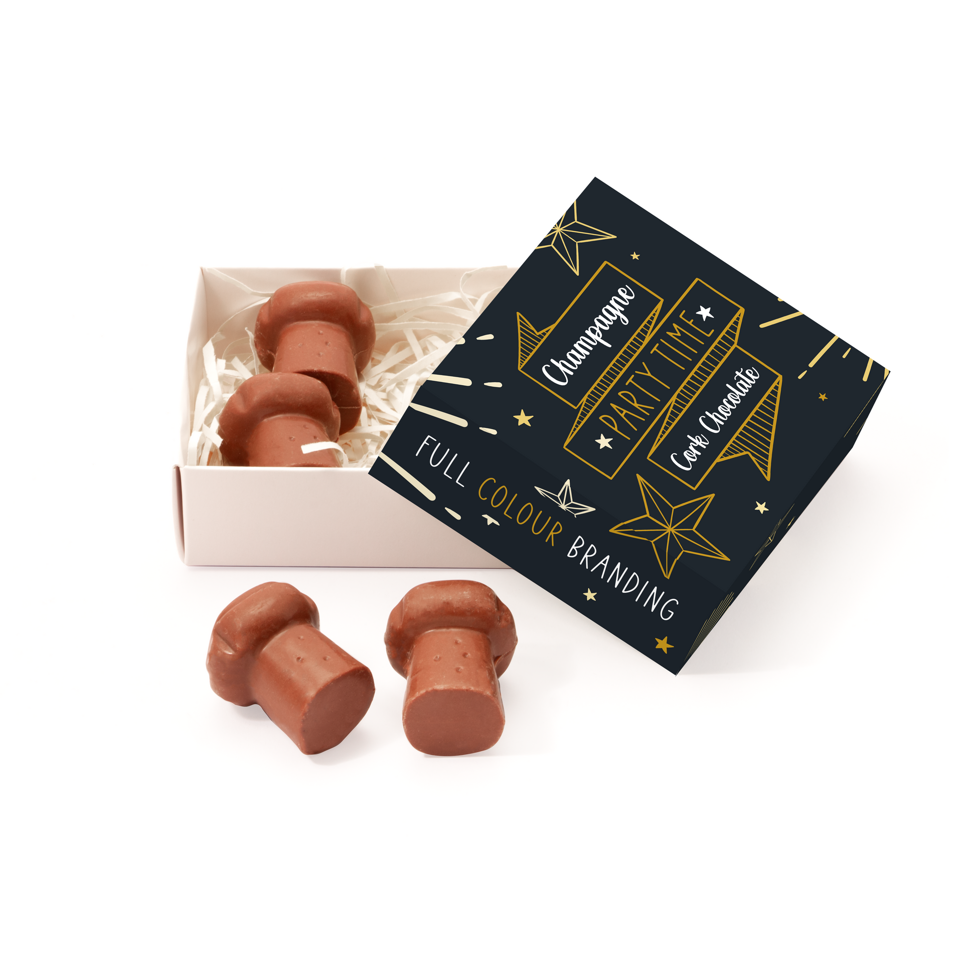 Party Time - Eco Treat Box - Champagne Cork Chocolate - Popping Candy Black and White London