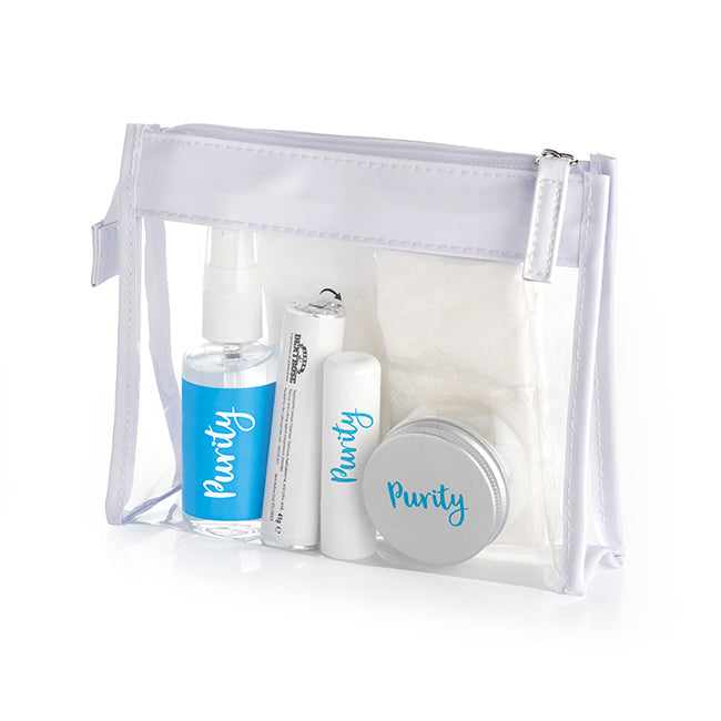 Wellness Set in a Clear PVC White Trim Bag Health & Beauty Black and White London