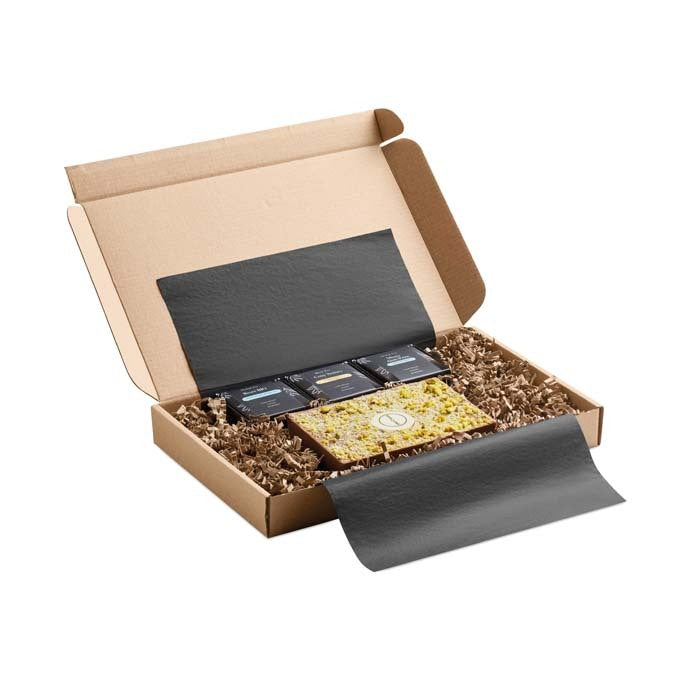 Luxury Dubai Style Custom Chocolate & Zen Tea Gift Box Black and White London