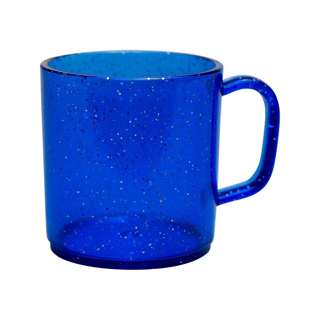 Plastic Mug Blue Glitter Mikki Mugs Black and White London