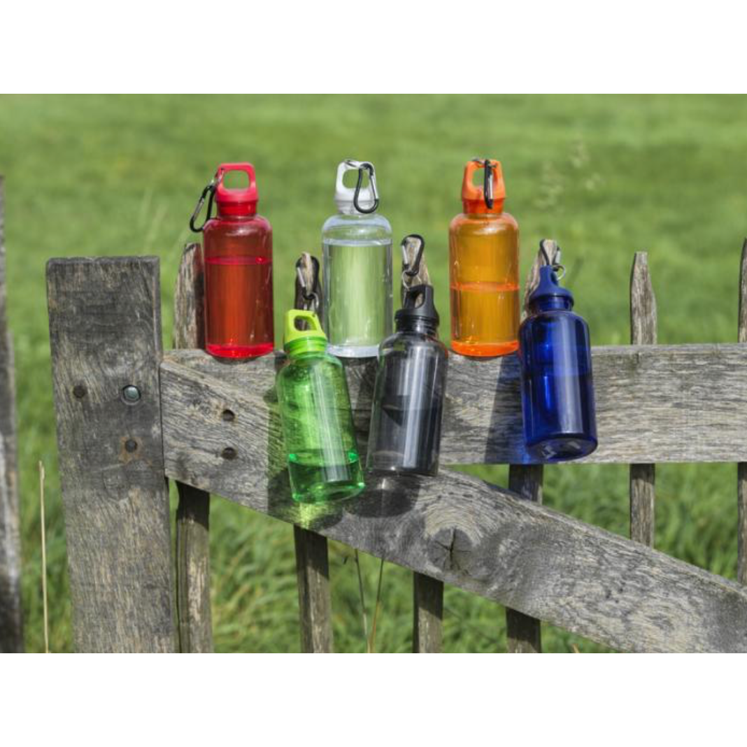 Oregon 400 ml RCS certified recycled plastic water bottle with carabiner  Black and White London