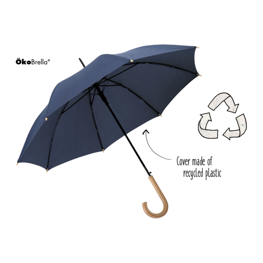 Sustainable RPET Regular Recycled Wood Crook Umbrella  Black and White London