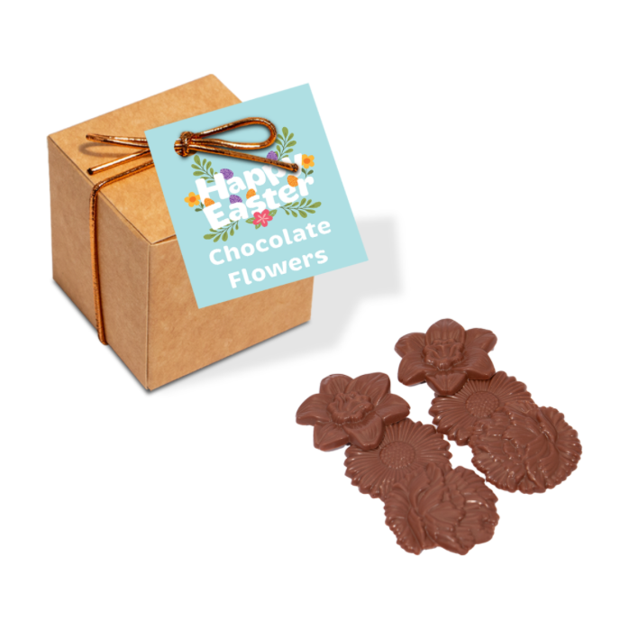 Easter Eco Kraft Cube -  Milk Chocolate Flowers -  X6  Black and White London