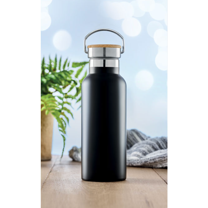 Helsinki Bamboo and Metal Bottle  Black and White London