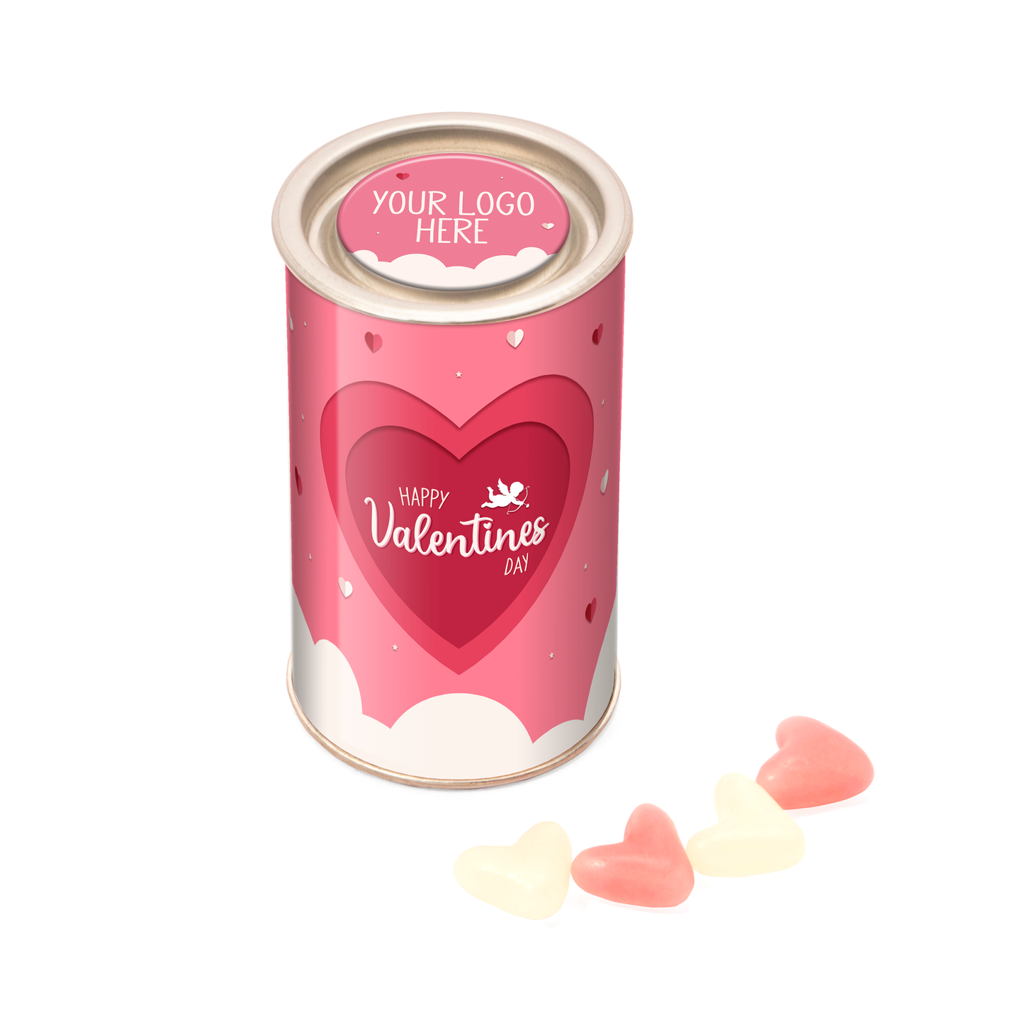 Small Snack Tube with White & Pink Jelly Hearts Valentines Day Black and White London