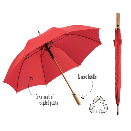 Midsize Bamboo Handle OkoBrella Fare Umbrella  Black and White London