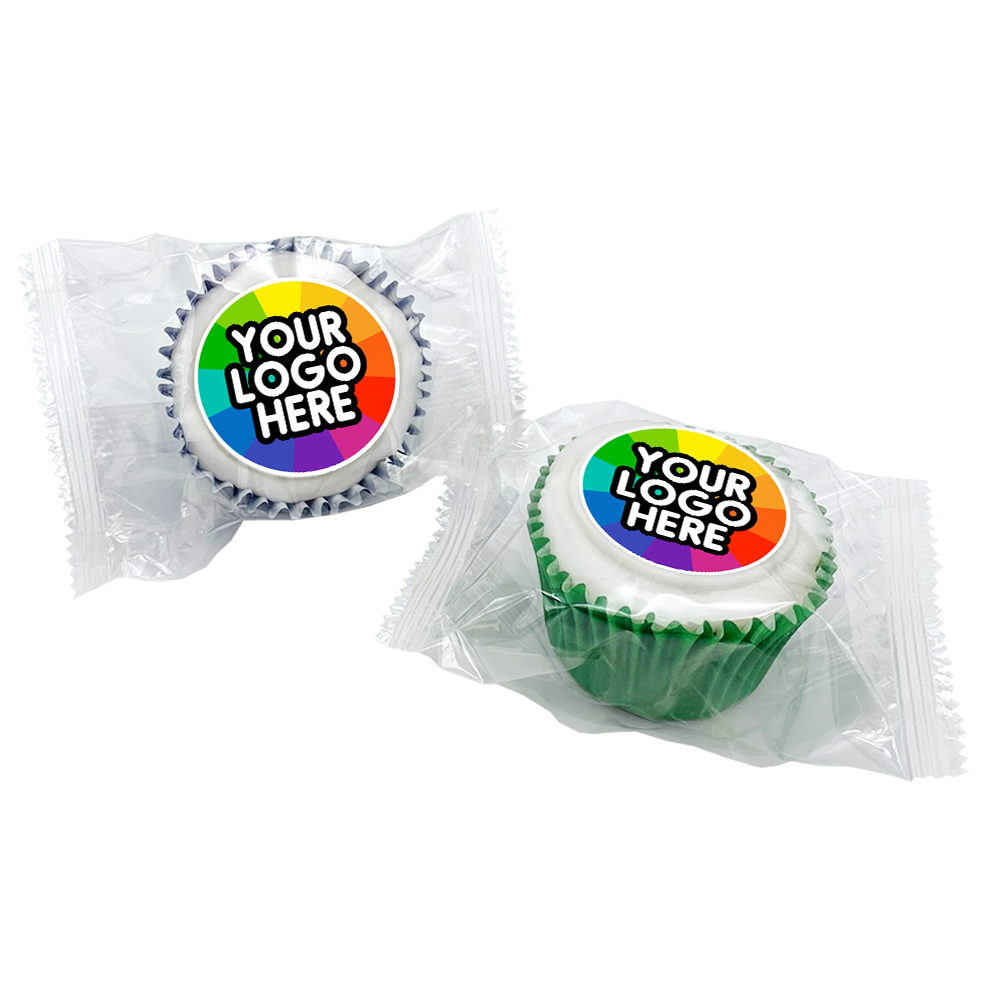 Individually Wrapped Iced-Filled Cupcakes with Printed Iced Topper  Black and White London