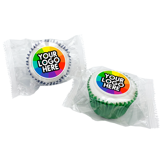 Individually Wrapped Iced-Filled Cupcakes with Printed Iced Topper  Black and White London