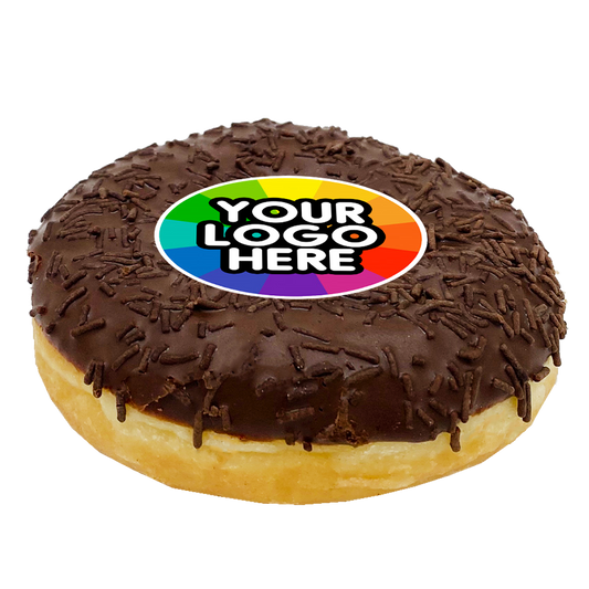 Printed Iced Logo Chocolate Doughnut  Black and White London